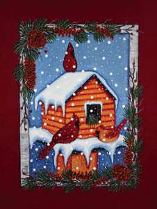 CABIN FEEDER CARDINALS IN SNOW LARGE FLAG 9680  