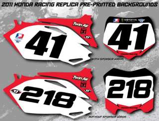 Includes  FRONT, LEFT AND RIGHT 2011 HONDA RACING PRE PRINTED