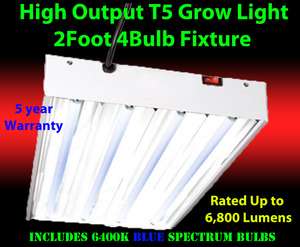 T5 2 Ft 4 Bulb Fluorescent Grow Light System w/ Bulbs  