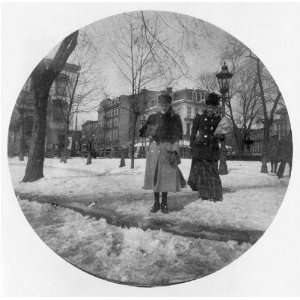  2 girls on icy mall,Washington,D.C.,snow,smiling,c1880s 
