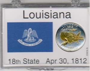  Silver Louisiana Statehood Quarter with State Flag Display Case  