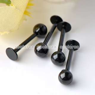 10PCS Lip Labret Ring Bar Stud Tragus Ball Black Stainless Steel Body 