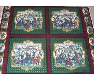 Currier & Ives Ice Skating Rink Pillow Panels Fabric  