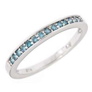   Blue Diamond Wedding Anniversary Band Ring 14k White Gold Jewelry