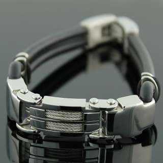 Stainless Steel Black Rubber Mens Bracelet  