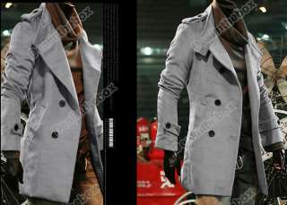 Korea Slim Mens Classic Double Breasted Wool Coat Jacket Windbreak 2 
