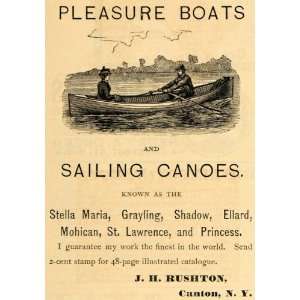  1885 Ad J. H. Rushton Pleasure Boats Sailing Canoes NY 