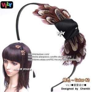 VILY Fascinator Feather Hair Headband Tiny Bow Maque  