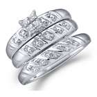    Diamond Rings Set Wedding Engagement 14k White Gold Men + Womens