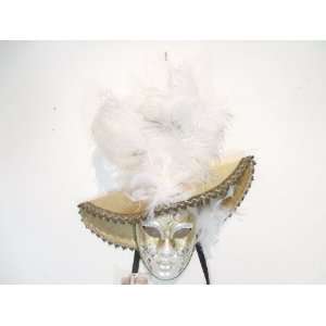 White Gold Cappello Anna Venetian Hat Masquerade Mask 