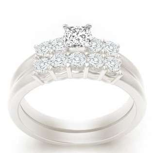   Carats Princess Diamond Engagement Ring Bridal Set on 14k White Gold