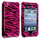  Pink / Black Zebra Cover+Audio Cable+Car Charger For iPhone 3G S 3GS