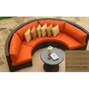   Piece Resin Wicker Malibu Curved Sectional Sofa with Fife Oak Cushions