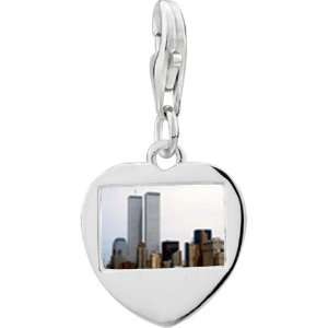   Silver New York Twin Towers Photo Heart Frame Charm Pugster Jewelry