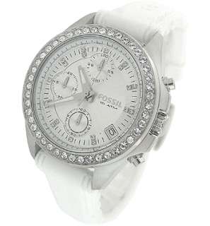 Fossil ES2883 Silver Round Dial White Rubber Womens Watch  