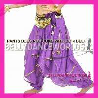 BELLY DANCE COSTUME HAREM GENIE PANTS GOLD/SILVER TRIM CHIFFON 