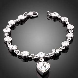 Swarovski Crystal Heart White Gold GP Bracelet Chain  
