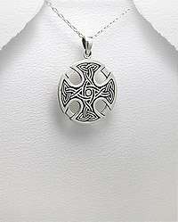 Round Silver Celtic Knot Irish Cross Pendant Necklace  