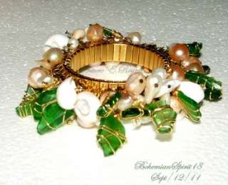 Handcrafted Original Natural Pearls Beach Sea Glass/Shells Expandable 