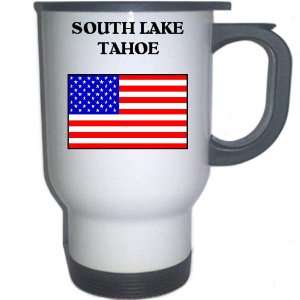 US Flag   South Lake Tahoe, California (CA) White Stainless Steel Mug