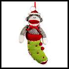 SOCK MONKEY ORNAMENT Stocking Christmas Tree Holiday Retro Doll Toy 