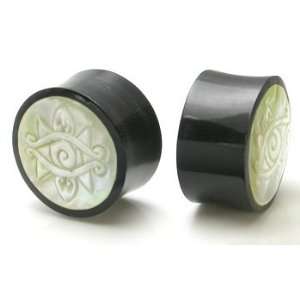 Mother of Pearl Carved Eye Cap on Horn Plug 10mm   30mm   Price per 1 