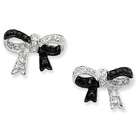   Silver and Black Plating w/ Black and White CZ Bow Post Earrings