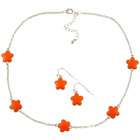   Silvertone Orange Enamel Daisy Necklace and Earring Set (16 inches