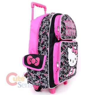 Sanrio Hello Kitty Large Rolling Backpack School Roller Bag Black/Pink 