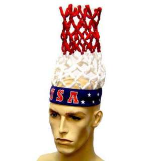 USA HOOP HEAD RED WHITE BLUE NET BASKET SWEAT BAND HAT  