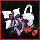   Satin Flower Girl Basket w/ Ring Bearer Pillow Set Lavender Ribbon