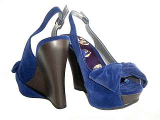 NEW Blue Bow Velvet Wedge Platform Dress Shoes Sandals  