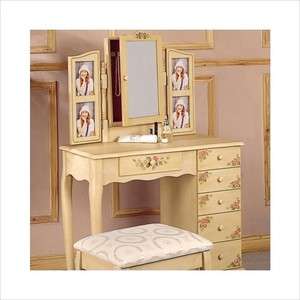   Makeup Vanity Table Set with Mirror Jewelry Armoire in Ivory  