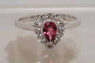 60CT PEAR CUT PINK TOURMALINE & WHITE TOPAZ RING STERLING SILVER 