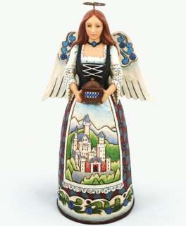 New JIM SHORE Figurine GERMAN ANGEL Statue QUILTED CASTLE Hearwood 