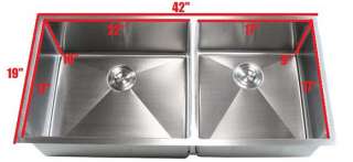   Radius 60/40 Double Bowl Stainless Steel Square Kitchen Sink  