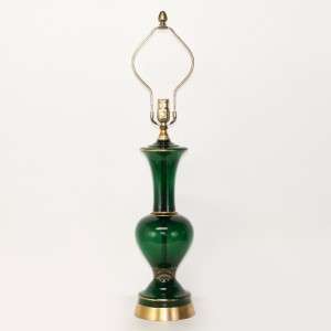   Italian Murano Green Glass w/ Gilt Lamp Hollywood Regency Mid Century