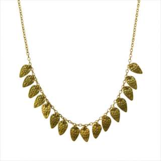 Stunning Hammered 18k Yellow Gold leaf Necklace New  