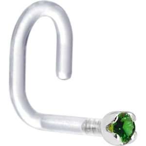 18 Gauge 1/4 White Gold 1.5mm Genuine Emerald Bioplast Nose Ring