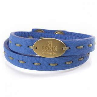 FENDI Leather Selleria Double Wrap Bracelet Blue FF  