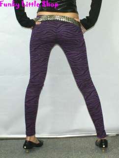 Purple zebra print leggings tight pants punk rock S 214  