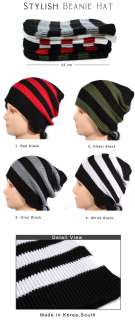 Brand new mens beanie striped hat unisex casual beanie knit hats Black 