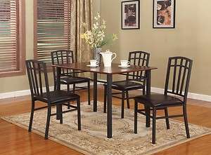   / Walnut Finish Wood & Metal Dining Room Kitchen Table and 4 Chairs