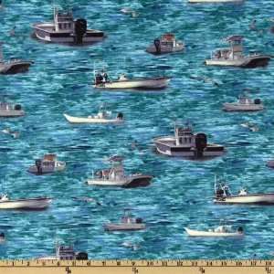  44 Wide Reel Em In Boat Toss Deep Blue Fabric By The 