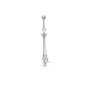 014 Gauge Butterfly Dangle Belly Button Ring with Cubic Zirconia in 