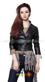 Women Fashion Vintage Motorcycle Faux Leather Jacket Trench Coat New 