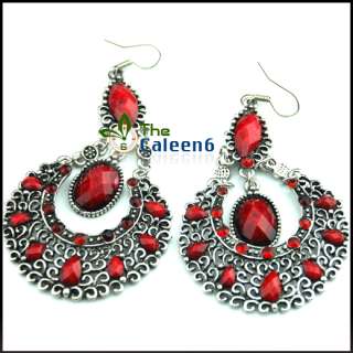 New Crystal Unique Retro Bronze Pierced Earrings Red  