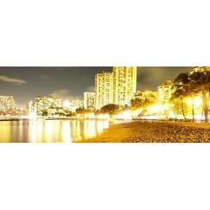 Waikiki Beach at Night, Panoramic Print, Canvas 