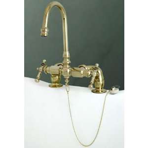 Antique Gooseneck Deck Mount Faucet   7 Centers   Polished Brass