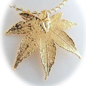 Gold Plated Japanese Maple Real Leaf Sterling Silver Omega Necklace 16 
